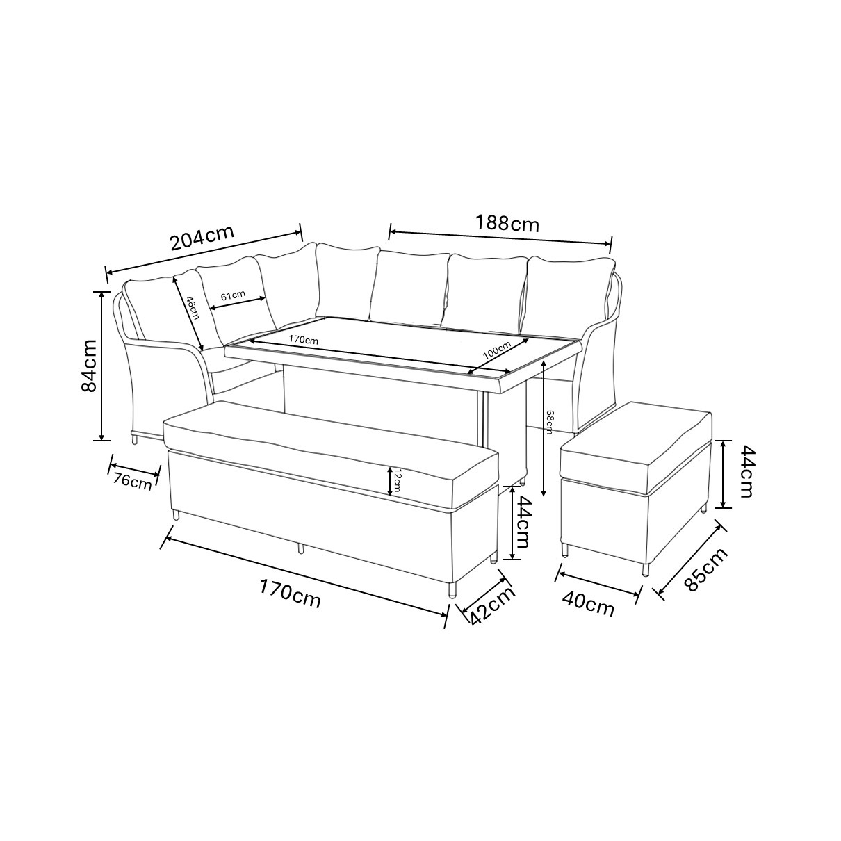 Eton Grand Rectangular Casual Dining Set dimensions
